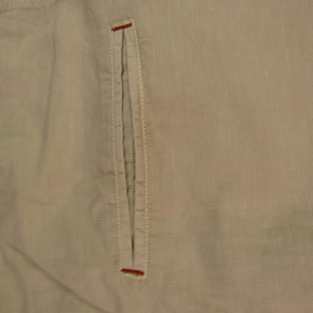 32 Bar Blues Shirt Mens L Tan Cotton Linen Blend Band Collar Short Sleeve Summer - Picture 6 of 11